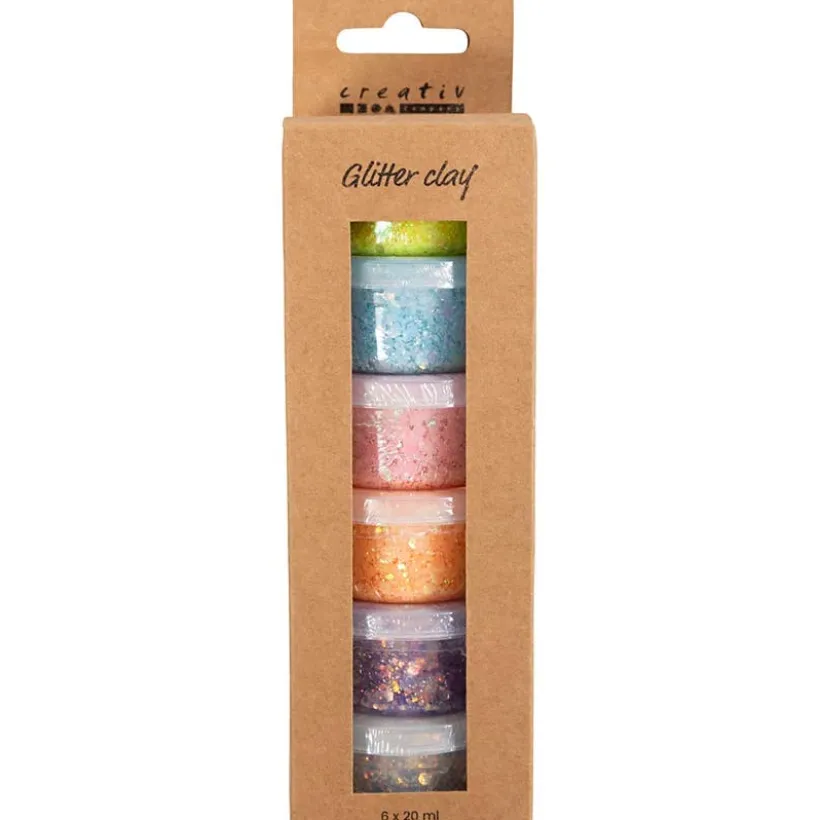 Glitterleire, blandede farger, 6x20 ml/ 1 stk.