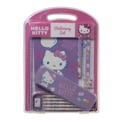 HELLO KITTY, stort skrivesett med metallpenal og A4-notatbok