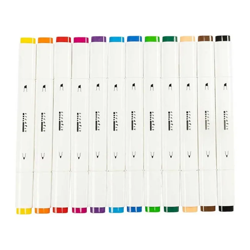 Illustrasjonsmarker, Standardfarger, Spiss 1+8 mm, 12 stk./