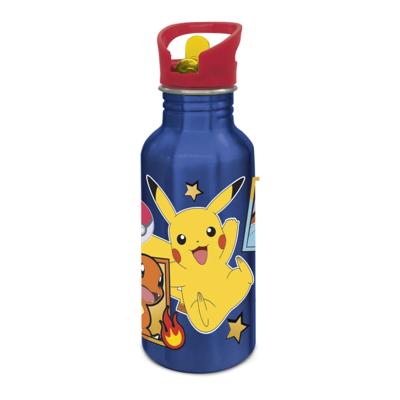 Pokemon vannflaske i aluminium med sugerør