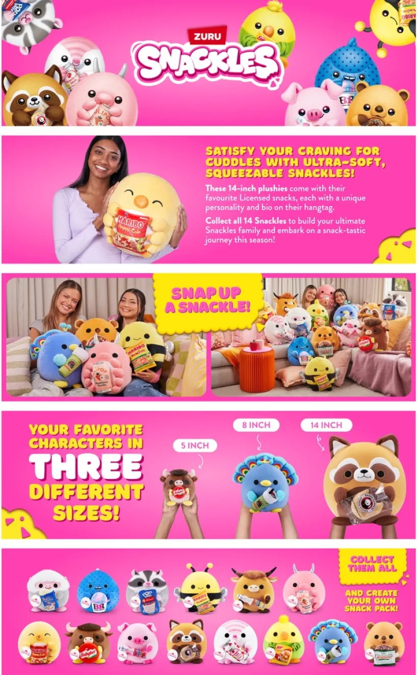 Snackles S3 Core Licensed Plush 14"; Bulk