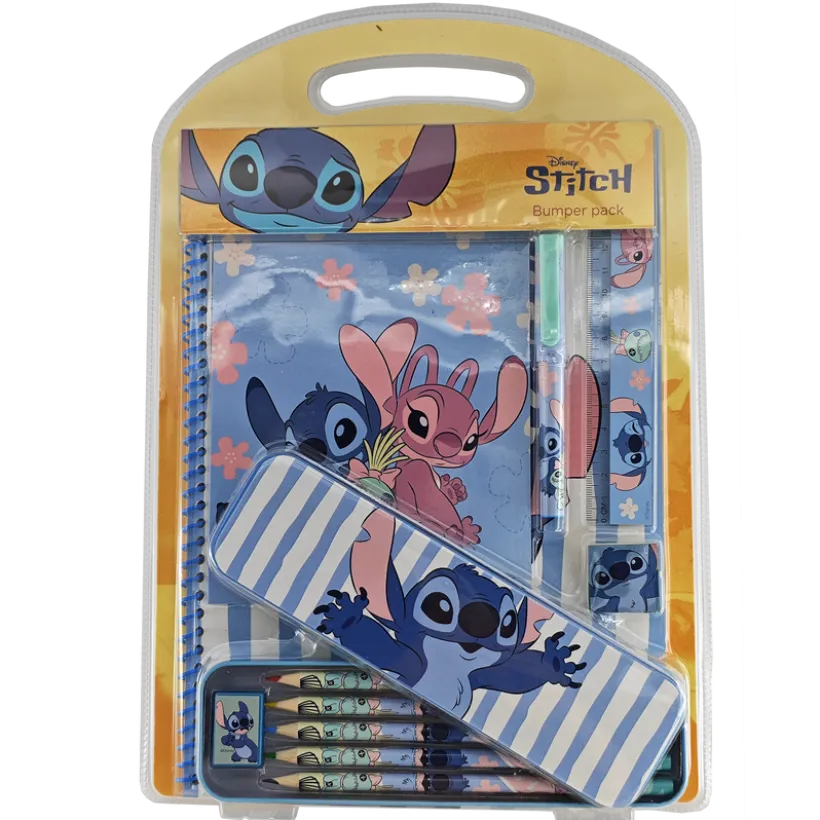 STITCH, stort skrivesett med metallpenal og A4-notatbok